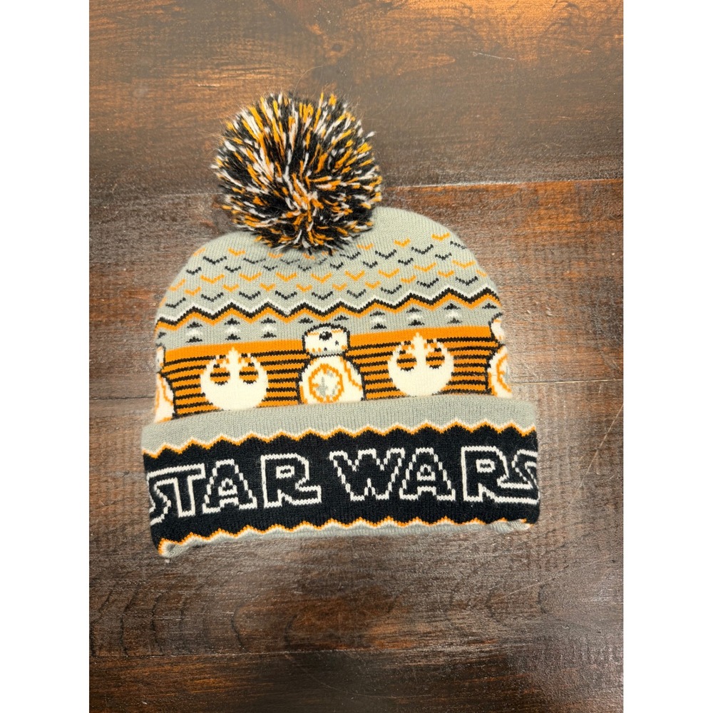 Kids Star Wars BB8‎ Pom Pom Beanie Hat Gray Orange Black